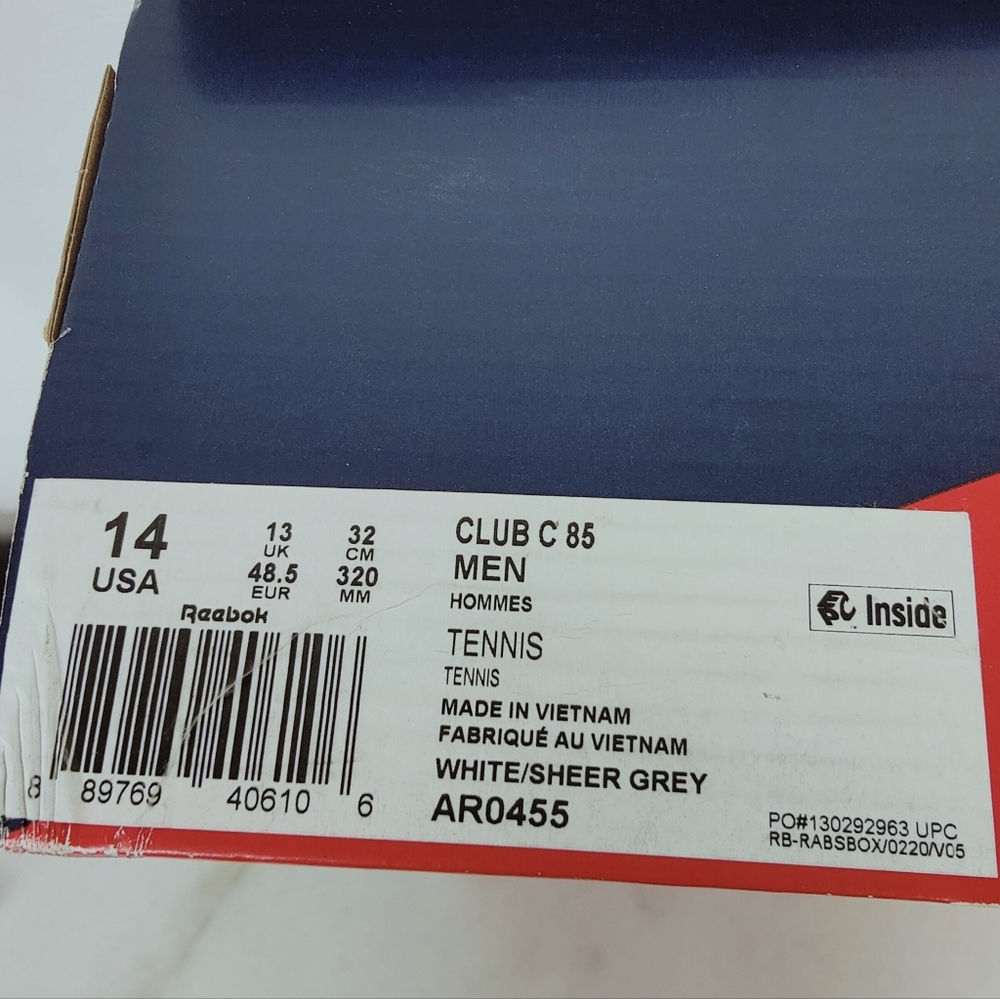 NIB Reebok Men's Club C 85 White Sheer Grey Leather Tennis Shoes Sneakers, 14 - Picture 11 of 11